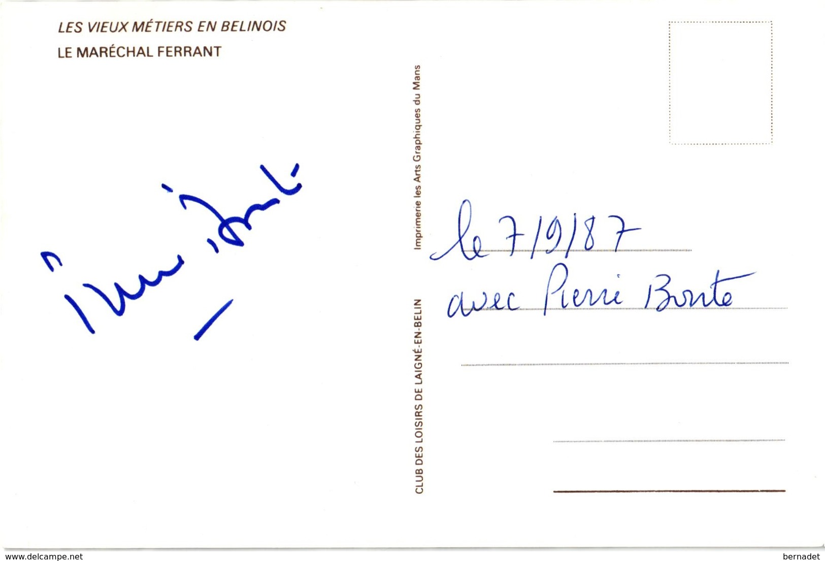 72 .. LAIGNE EN BELIN  .. LES VIEUX METIERS BELINOIS .. LE MARECHAL FERRANT .. AUTOGRAPHE PIERRE BONTE - Other & Unclassified