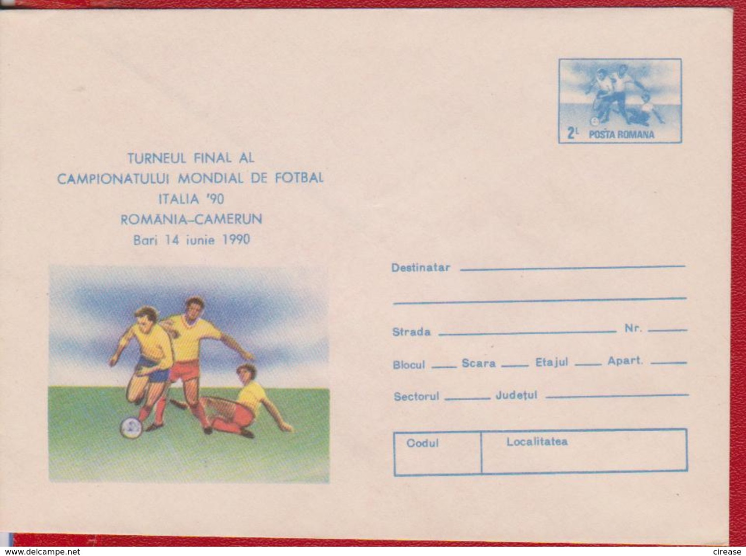 FOOTBALL SOCCER WORLD CUP ITALY 1990 MATCH CAMERUN - ROMANIA ROMANIA SPECIAL COVER - 1990 – Italie