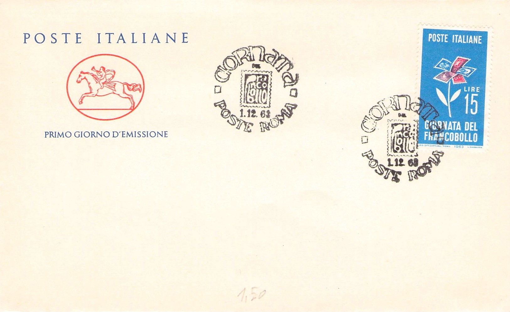 ITALY - FDC 1963 STAMP DAY Mi #1155 - FDC