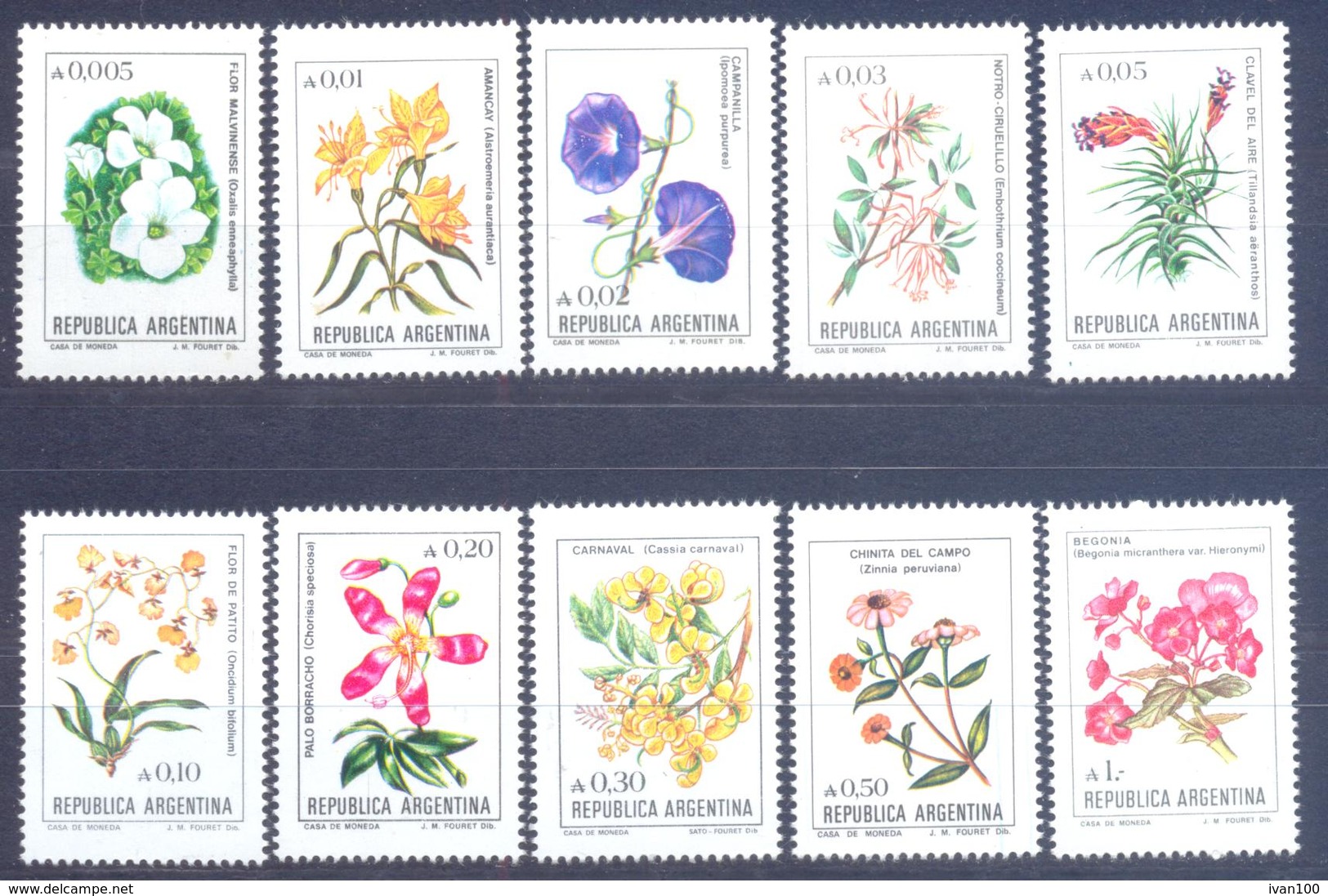 1985. Argentina, Definitives, Mich.1748/57, Flowers, 10v, Mint/** - Nuovi