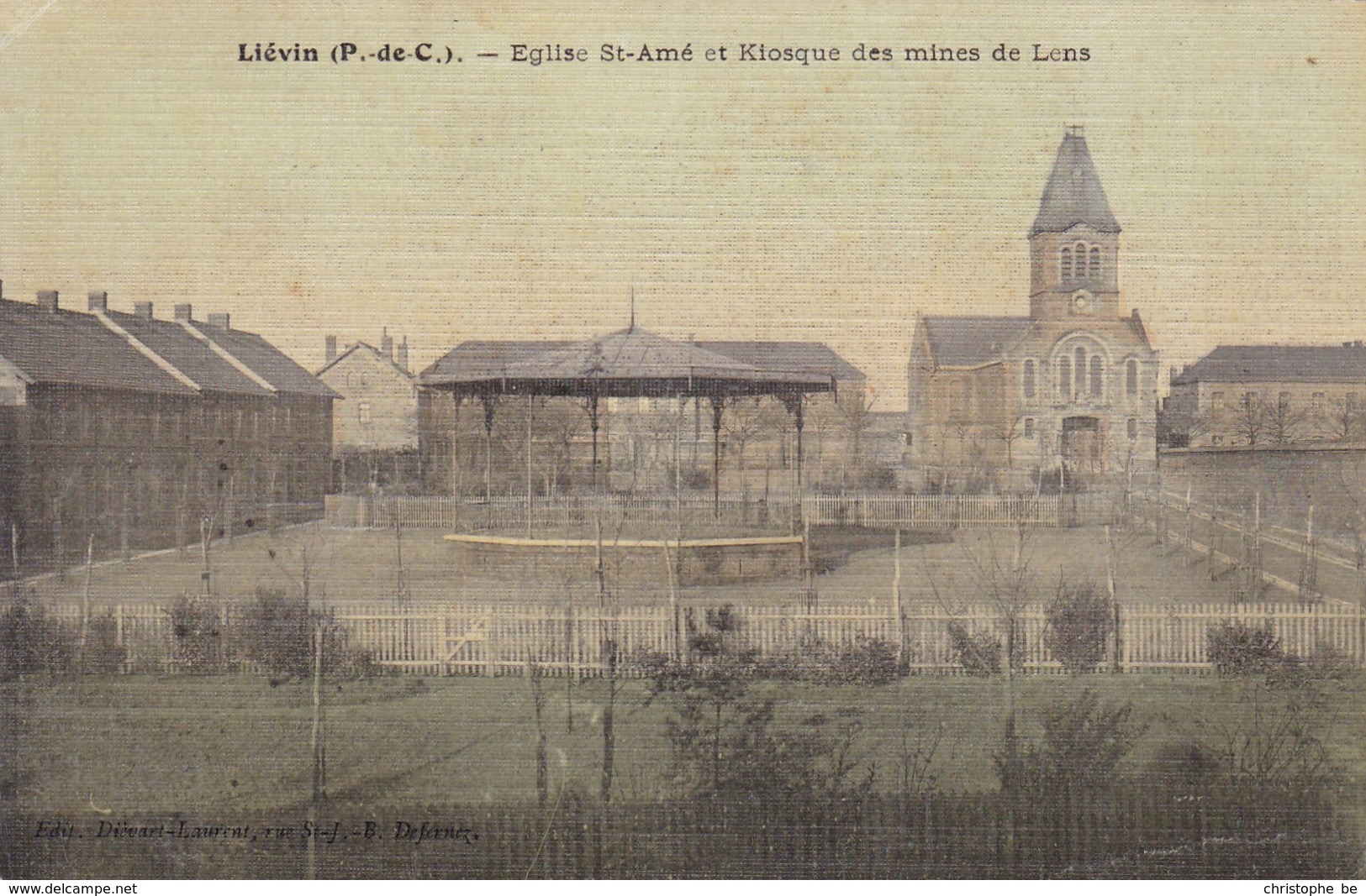 CPA 62, Lievin Eglise St Amé, Et Kiosque Des Mines De Lens (pk47554) - Lievin