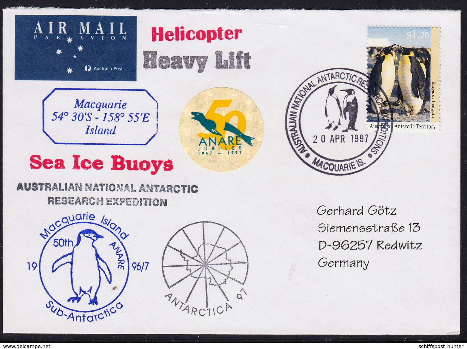 ANTARCTIC,MACQUARIE 1997,HELI-Flight, 7 Cachets + Vignette,look Scan !! 14.6-04 - Covers & Documents