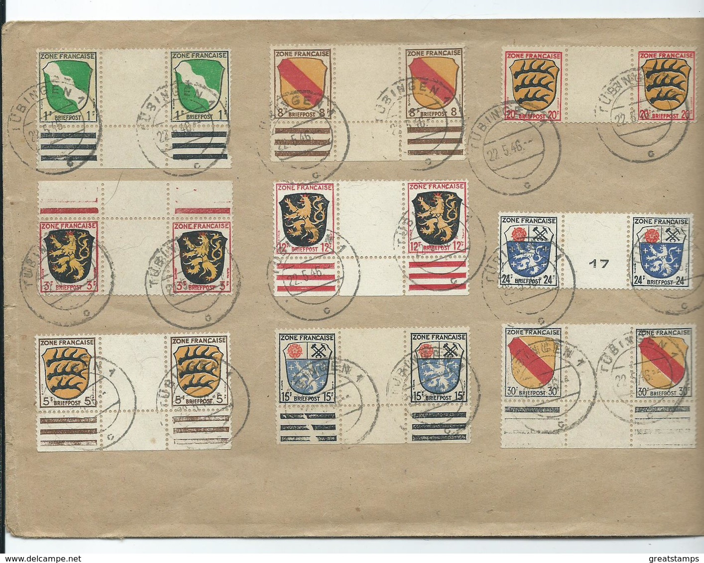 Germany Stamps French Zone Arms Sgf1 Gutter Pairs Used On Cover. Scarce Item - Altri & Non Classificati