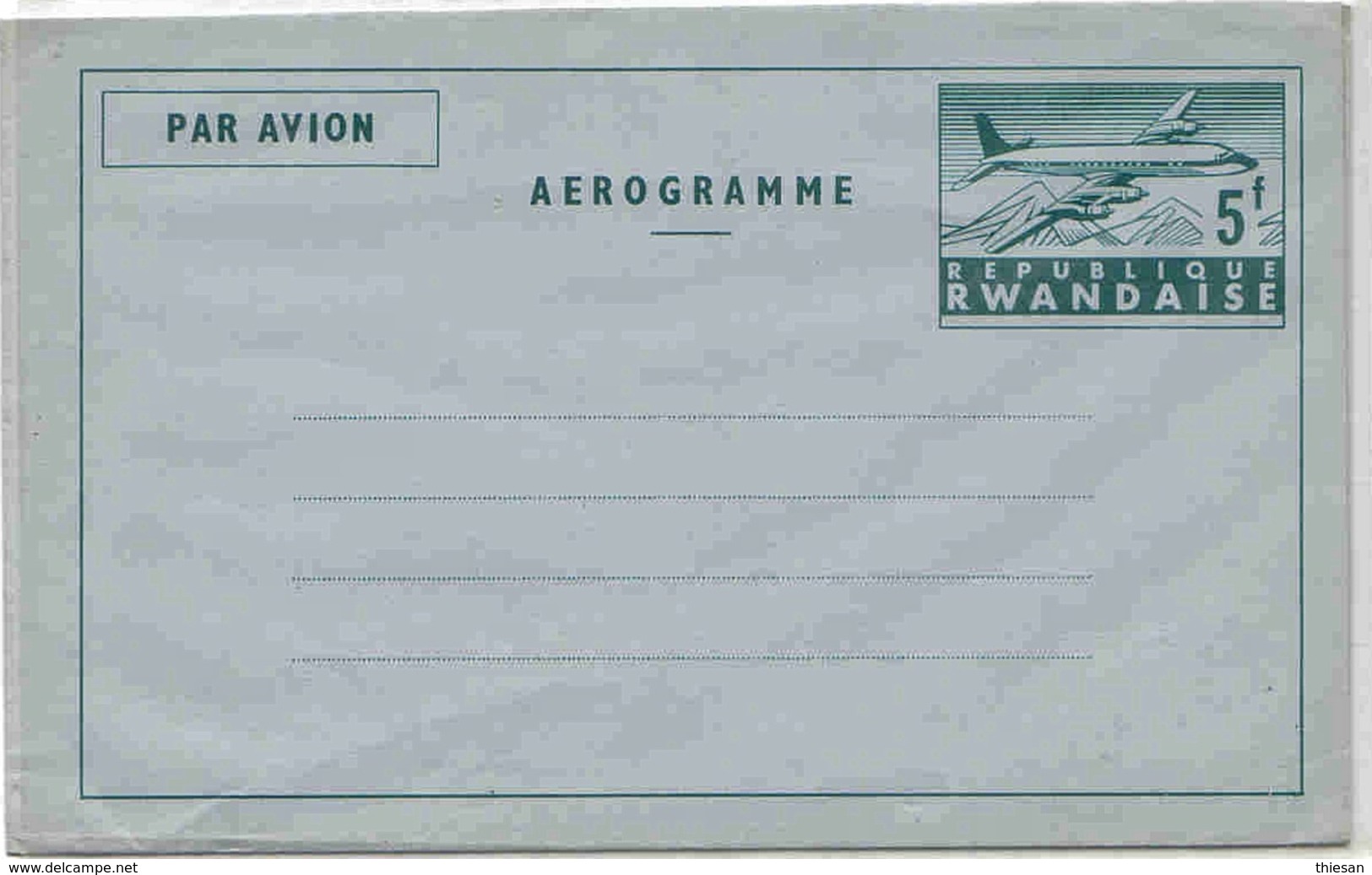 Rwanda Aérogramme 5 Francs Aerogram Air Letter Entier Entero Ganzsache Lettre Carta Belege Airmail Cover - Oblitérés