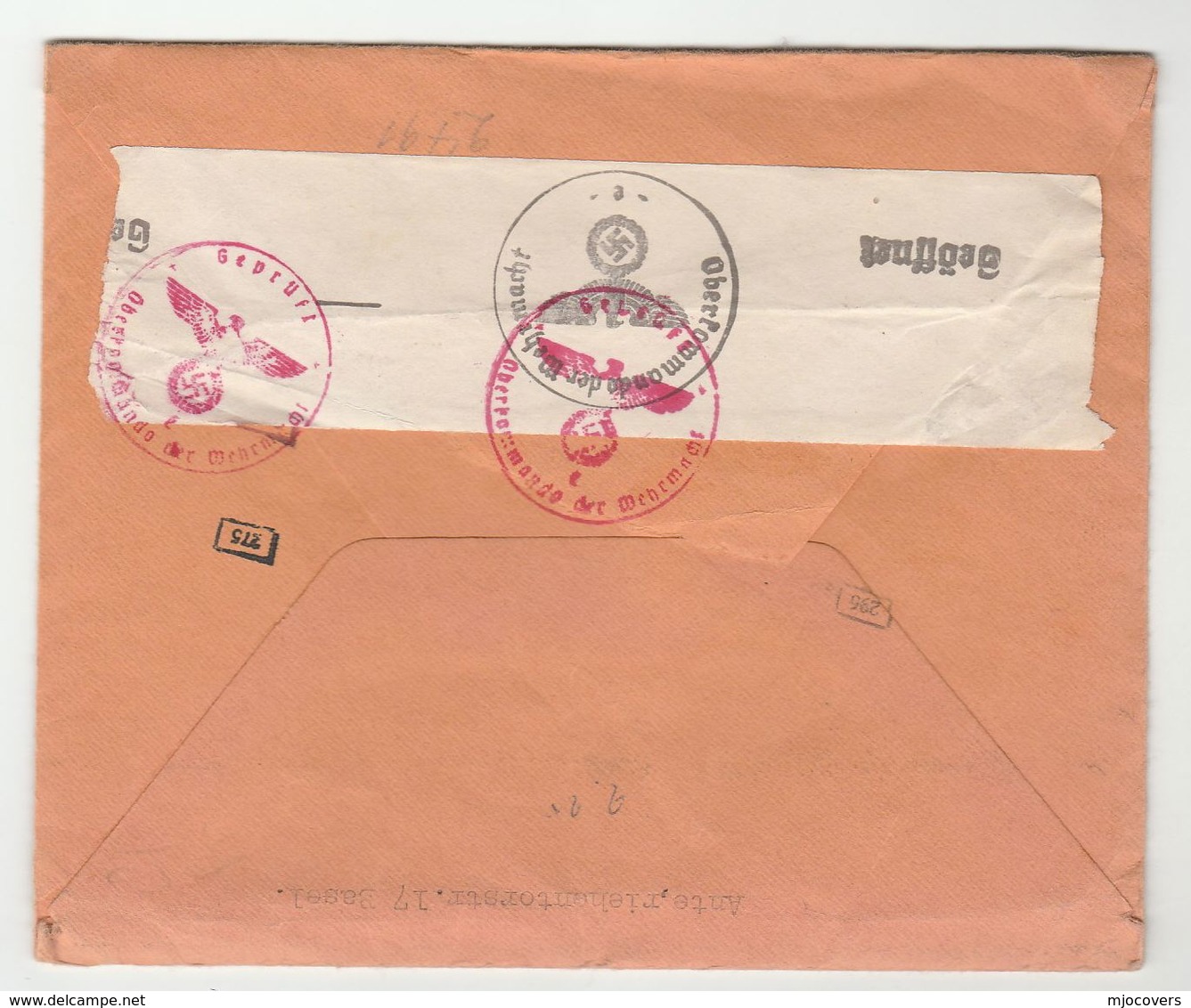 1942 SWITZERLAND To NETHERLANDS With GERMAN CENSOR Label On Back RECYCLING Stamps Basel To Haarlem  Censored - Covers & Documents