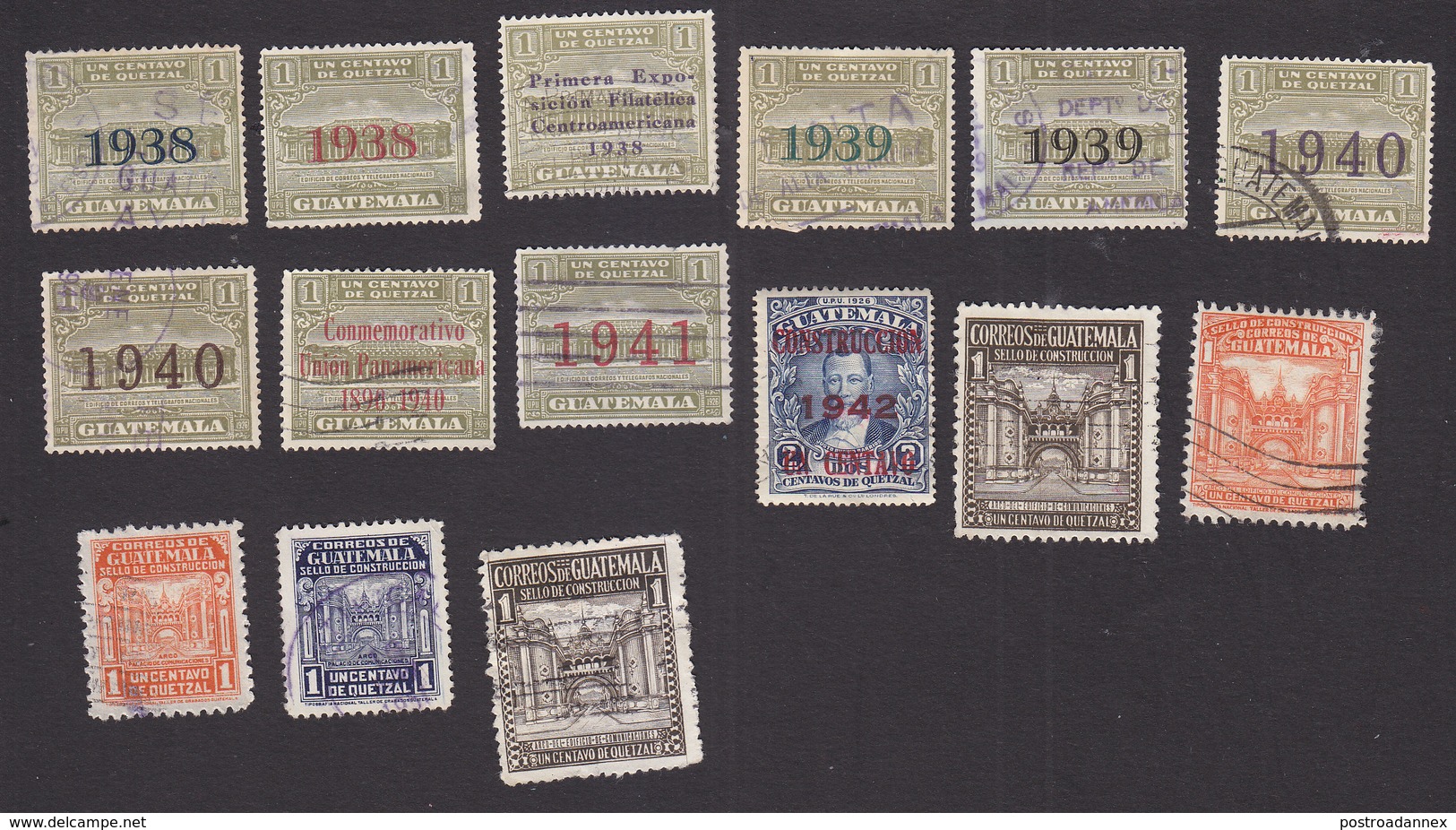 Guatemala, Scott #RA8-RA16, RA18, RA20-RA23, RA20, Used, Postal Tax Stamps, Issued 1938-1949 - Guatemala