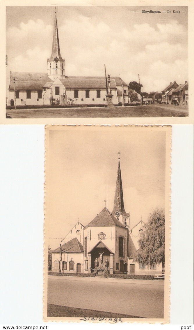 Sleydingen / Sleidinge : Kerk    ---- 2 Kaarten - Evergem