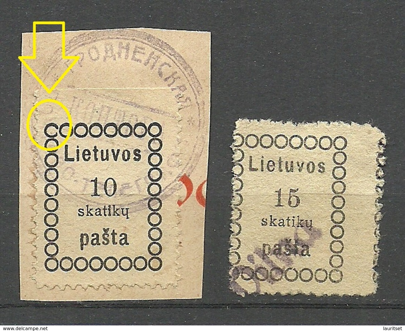 LITAUEN Lithuania 1918 Michel 1 - 2 Incl VILNA Line Cancel + ERROR Abart Variety - Litouwen