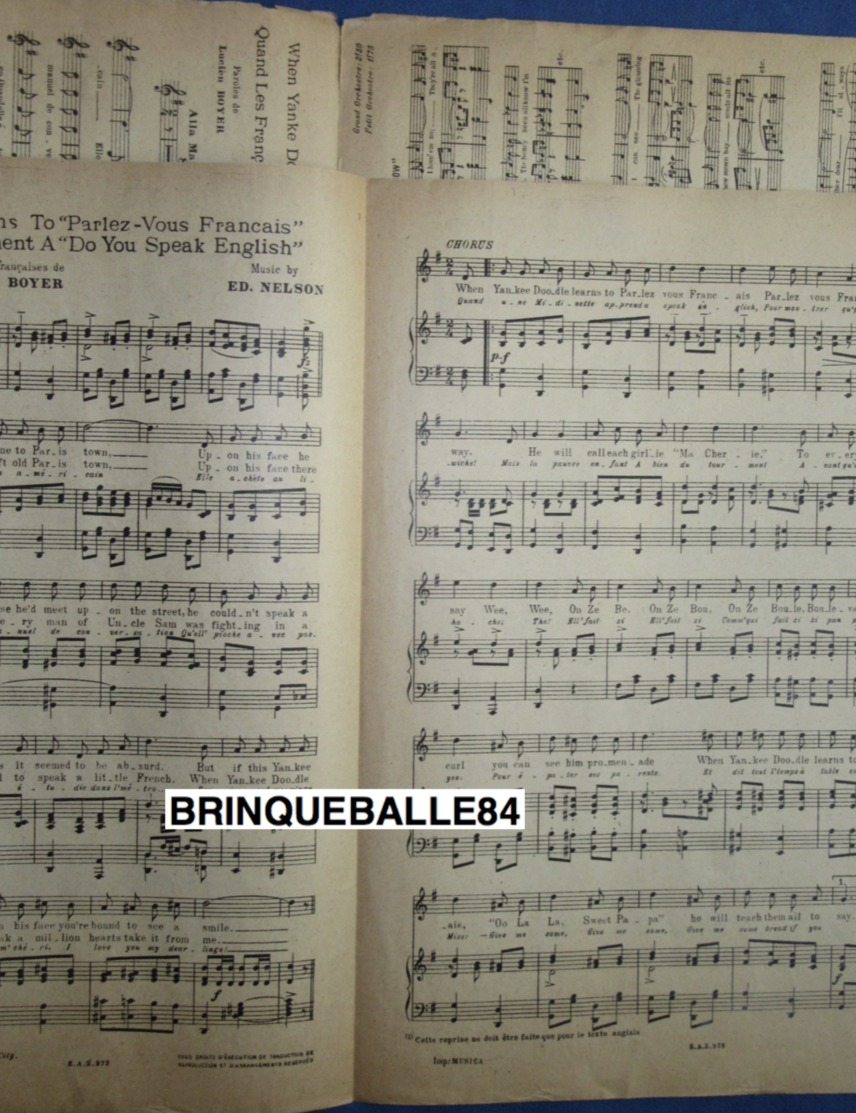 PIANO GF MILITARIA PARTITION WHEN YANKEE DOODLE LEARNS TO HART NELSON BOYER BILINGUE 1918 ILL GROS - Andere & Zonder Classificatie