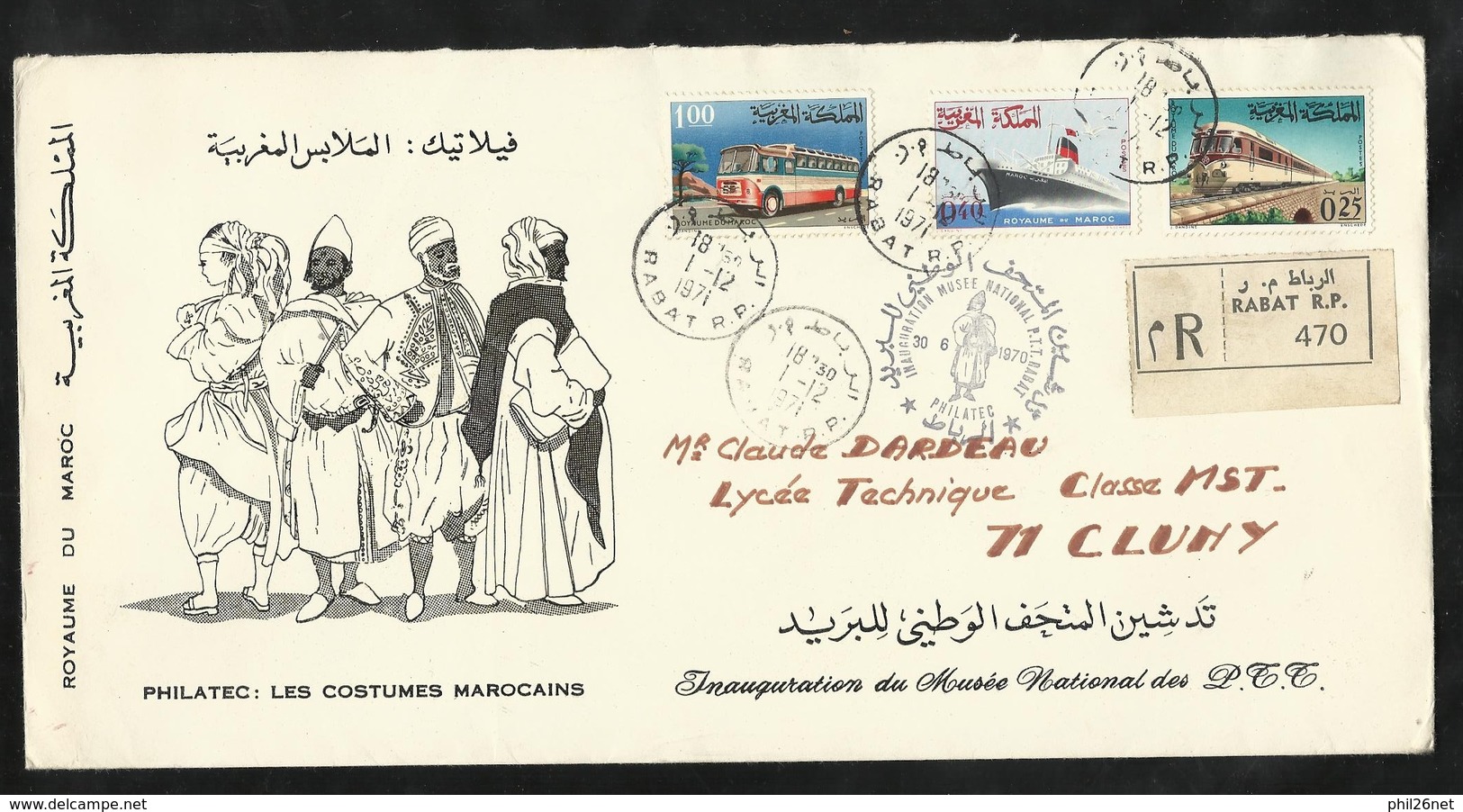 Maroc  N°  511 à 513   Sur  Lettre Recommandée Circulée Premier Jour Le 01/12/1971 à Cluny Le 03/12/1971...  TB  ... ! ! - Marruecos (1956-...)