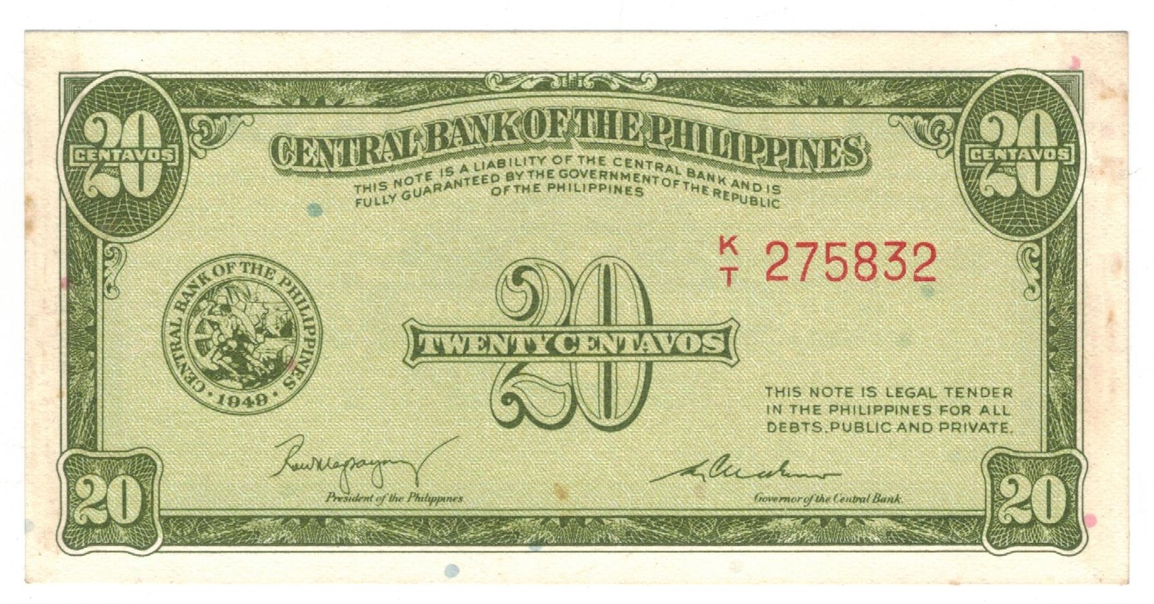 Philippines,  20 Centavos 1949, P-130a. (TDLR) AUNC. - Filippijnen