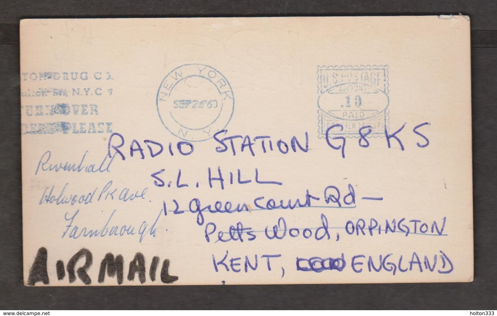 QSL Card From New York City To Kent England - Used 1963 - Radio Amateur