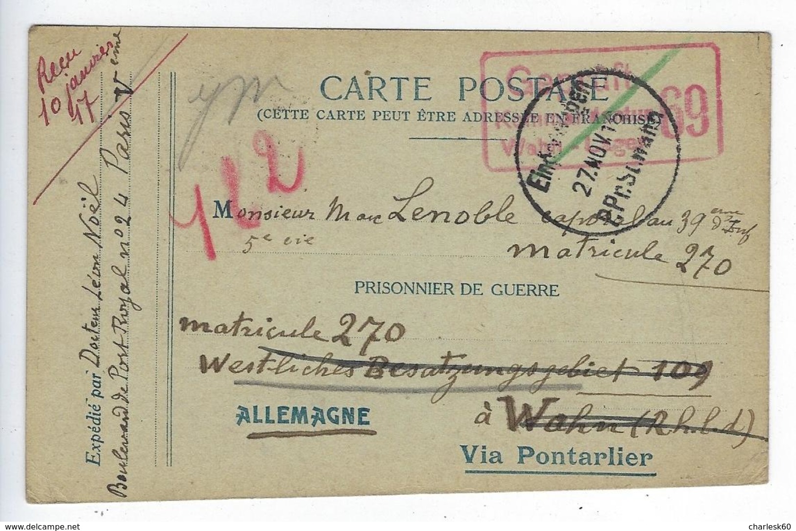 CPA Prisonnier De Guerre Allemagne Via Pontarlier Wahn - War 1914-18