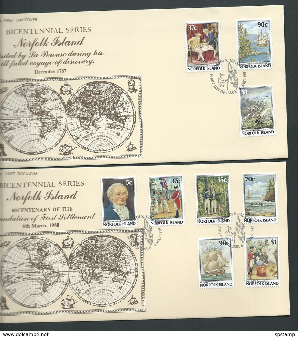 Norfolk Island 1986 - 1988 Bicentennial Series 17 Values On 4 FDC Official Unaddressed - Norfolkinsel