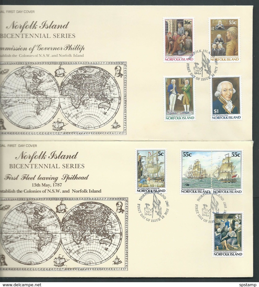 Norfolk Island 1986 - 1988 Bicentennial Series 17 Values On 4 FDC Official Unaddressed - Norfolkinsel