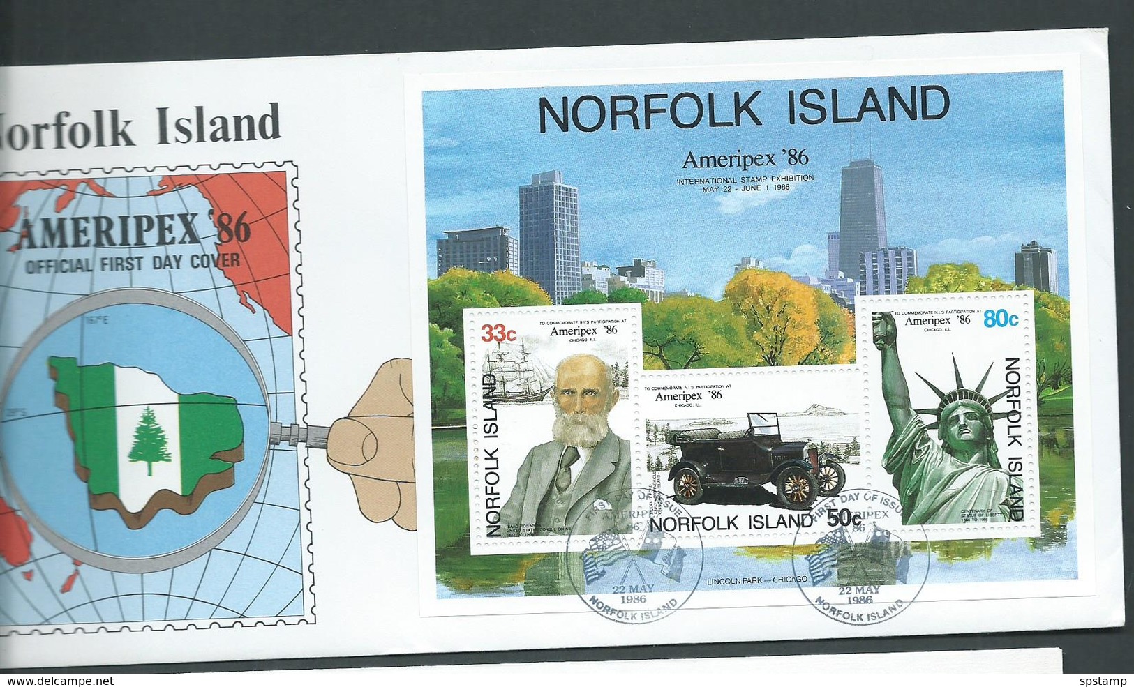 Norfolk Island 1986 Ameripex Miniature Sheet On FDC Official Unaddressed - Ile Norfolk