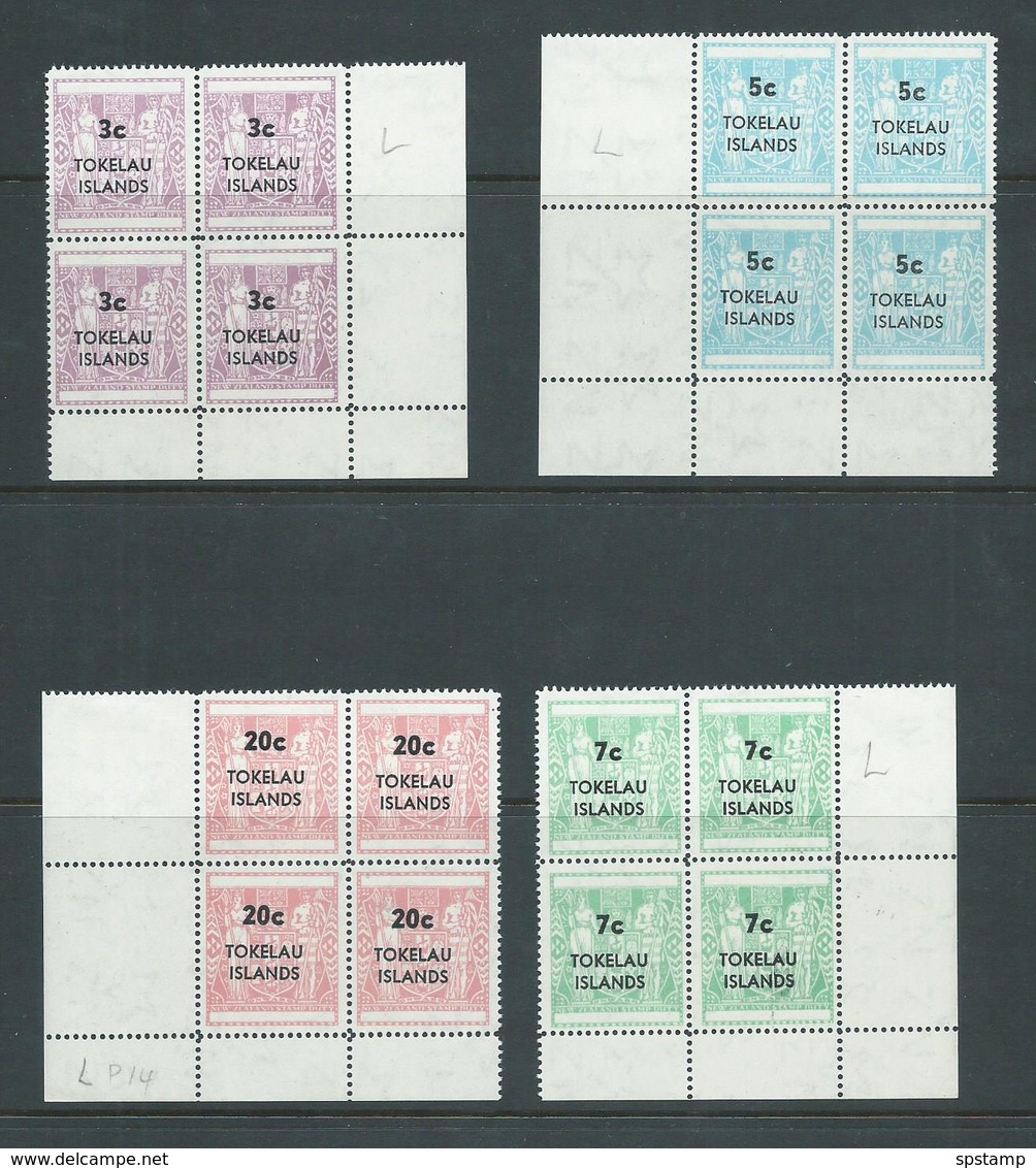 Tokelau 1967 Postal Fiscal Overprint Set Of 4 Both Line & Comb Perf Marginal Blocks Of 4 MNH / MLH - Tokelau
