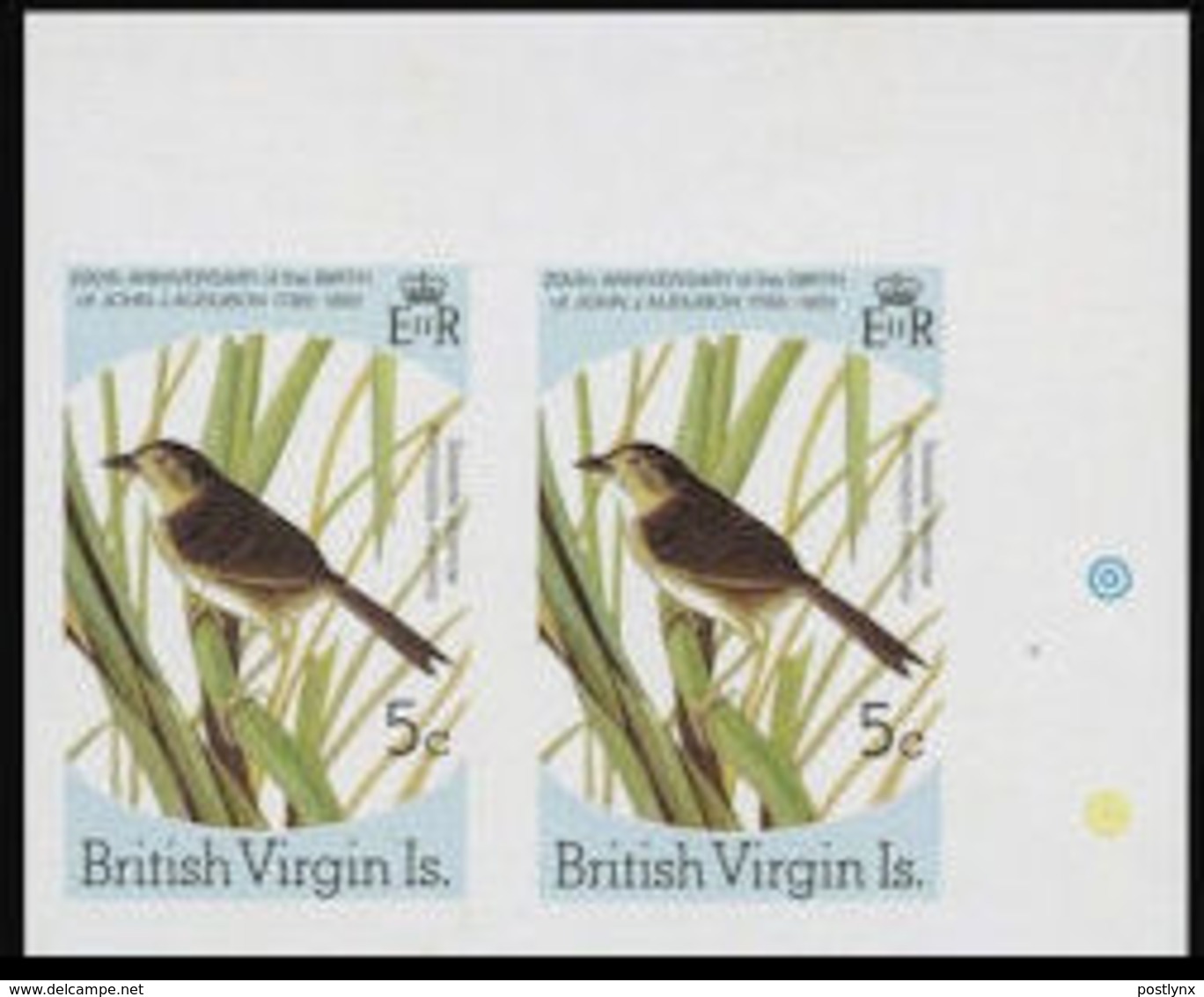 BR.VIRGIN ISLANDS 1985 Birds Seaside Sparrow 5c CORNER IMPERF.PAIR - Sparrows