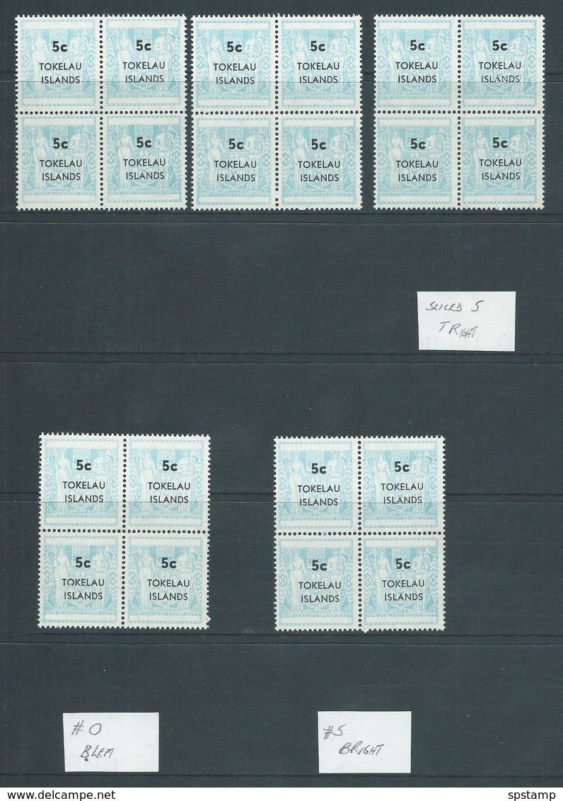 Tokelau 1967 Postal Fiscal Overprint 5c Comb Perf 5 Blocks Of 4 , 3 With Varieties MNH / MLH - Tokelau