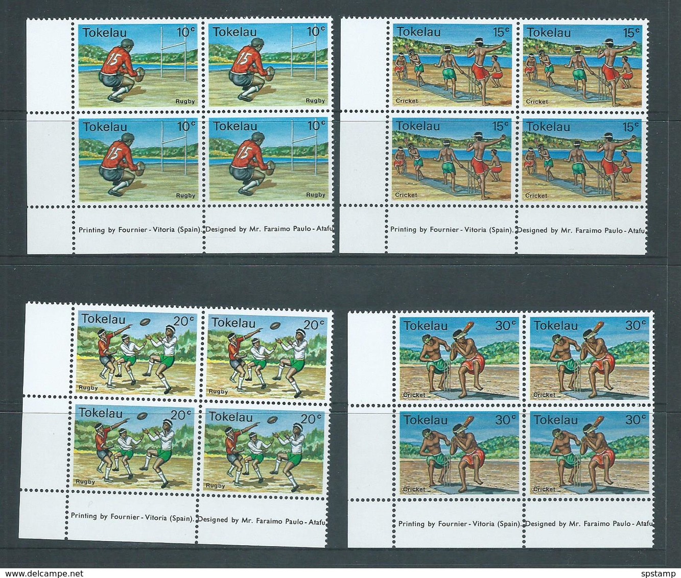 Tokelau 1979 Sports II Set 4 In Imprint Blocks Of 4 MNH - Tokelau