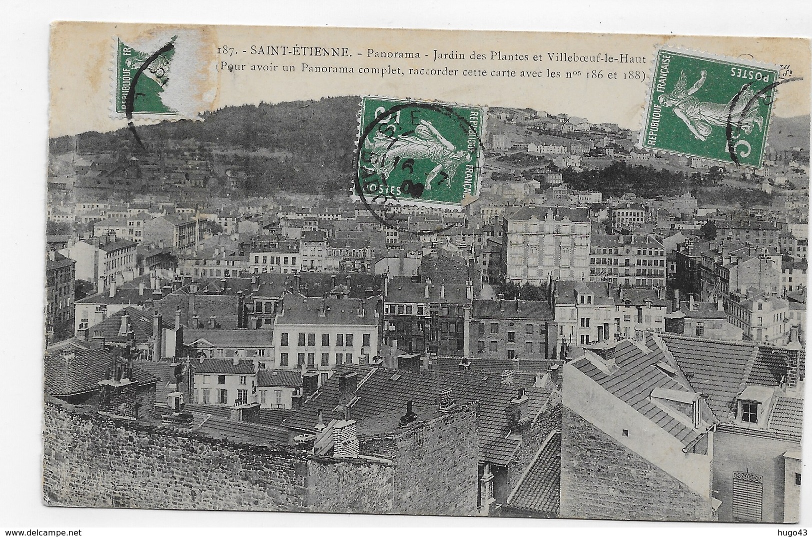 SAINT ETIENNE EN 1908 - N° 187 - PANORAMA - JARDIN DES PLANTES ET VILLEBOEUF LE HAUT - CPA VOYAGEE - Saint Etienne