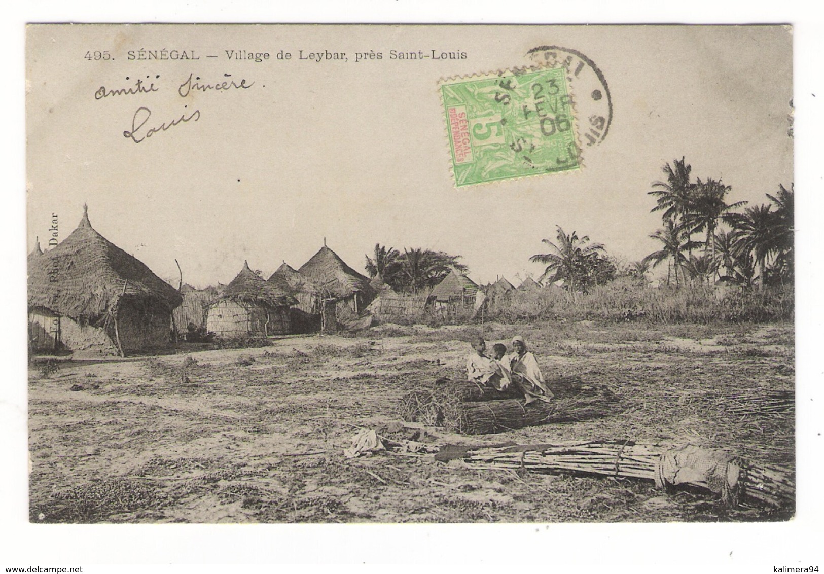 SENEGAL / VILLAGE DE LEYBAR , Près SAINT-LOUIS /  Coll. FORTIER  N° 495  /  CPA  PRECURSEUR  ( Beau Timbre Et Cachet ) - Sénégal