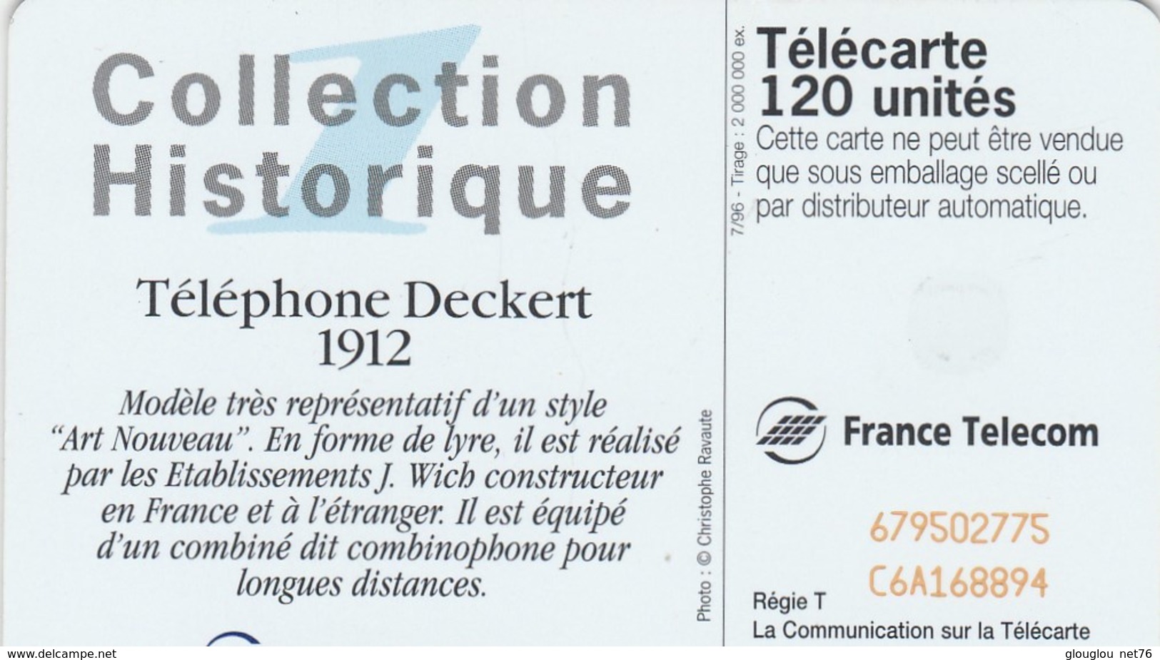 TELECARTE 120...COLLECTION HISTORIQUE...TELEPHONE DECKERT  1912 - 120 Units