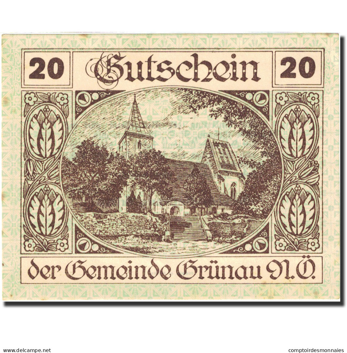 Billet, Autriche, Grünau, 20 Heller, Eglise, 1920, 1920-12-31, TTB+ - Austria