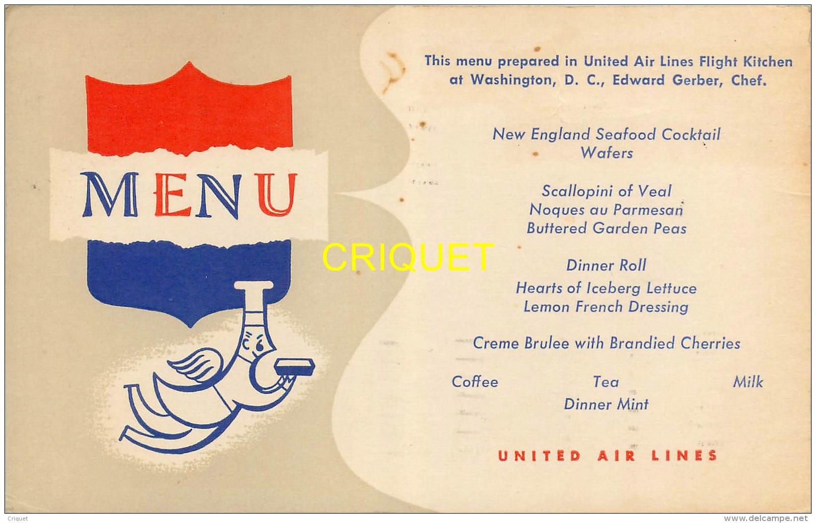 Publicité, Rare Carte-menu Pour La Compagnie Aérienne United Air Lines, Affranchie Air Mail 1950 - Publicidad