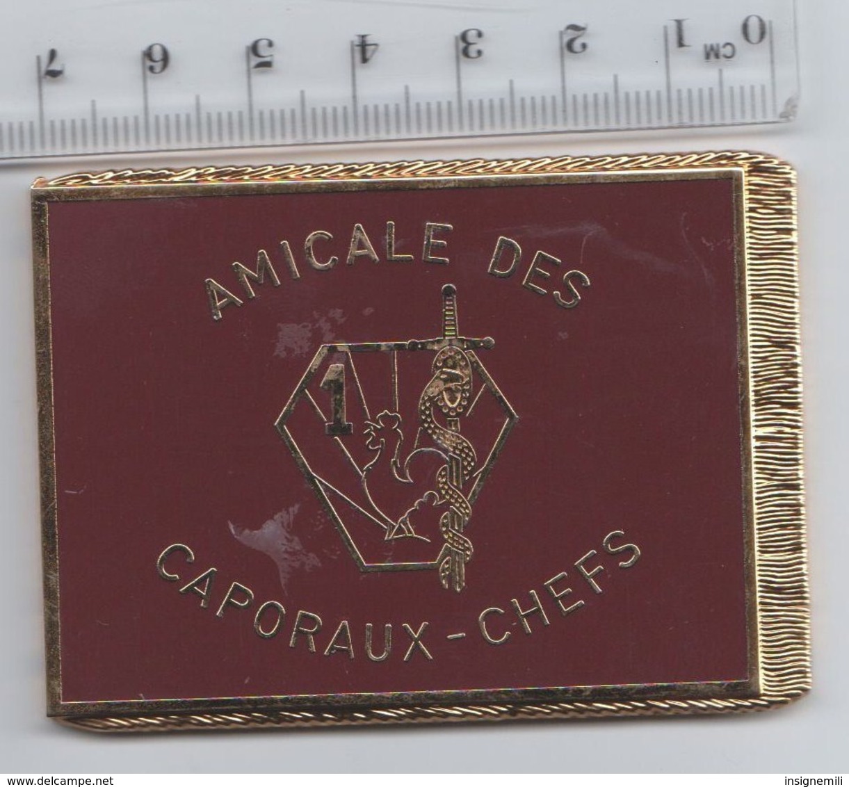 DRAPEAU INSIGNE 1° RMED REGIMENT MEDICAL , Amicale Des Caporaux Chefs - En Métal Doré - Flags