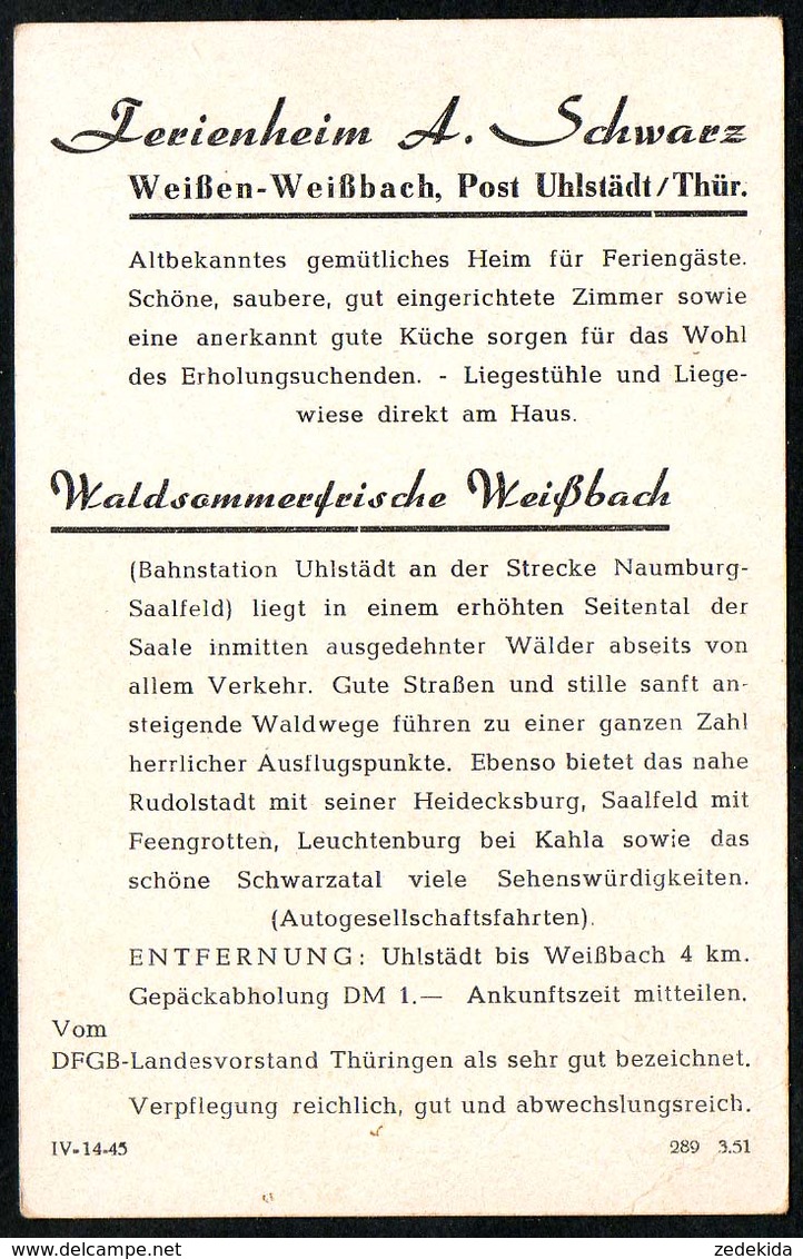 B4758 - Weißen Weißbach - Bei Uhlstädt - Werbekarte - Rudolstadt