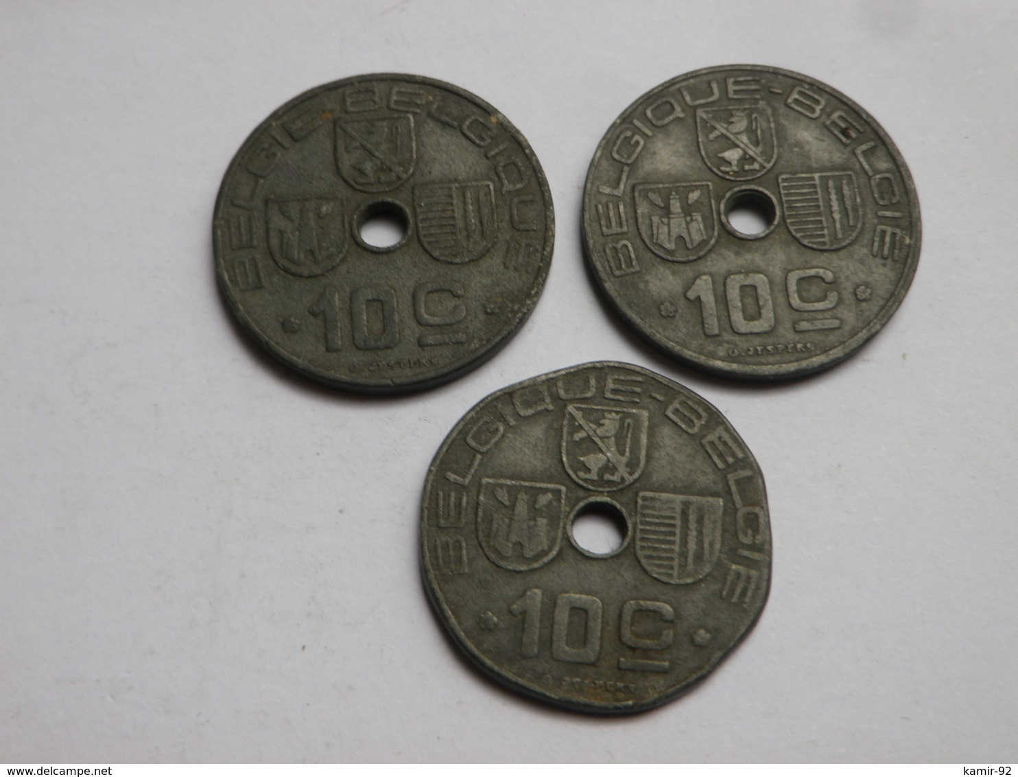 Belgique WWII  Lot De 3 Pieces De  10  Cts 1941 1942    Un Flan Rogné 1943      Zinc TTB - 10 Centimos