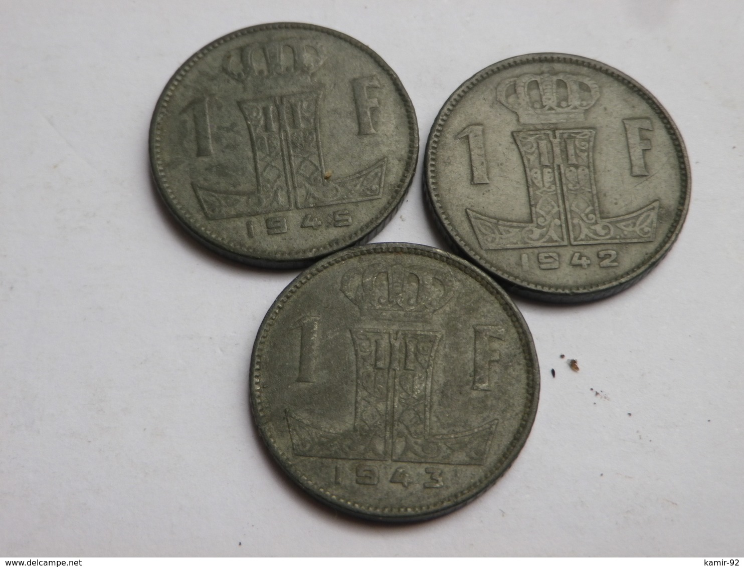 Belgique WWII  Lot De 3 Pieces De  1 Franc 1942 43 45     Zinc TTB - 1 Franc