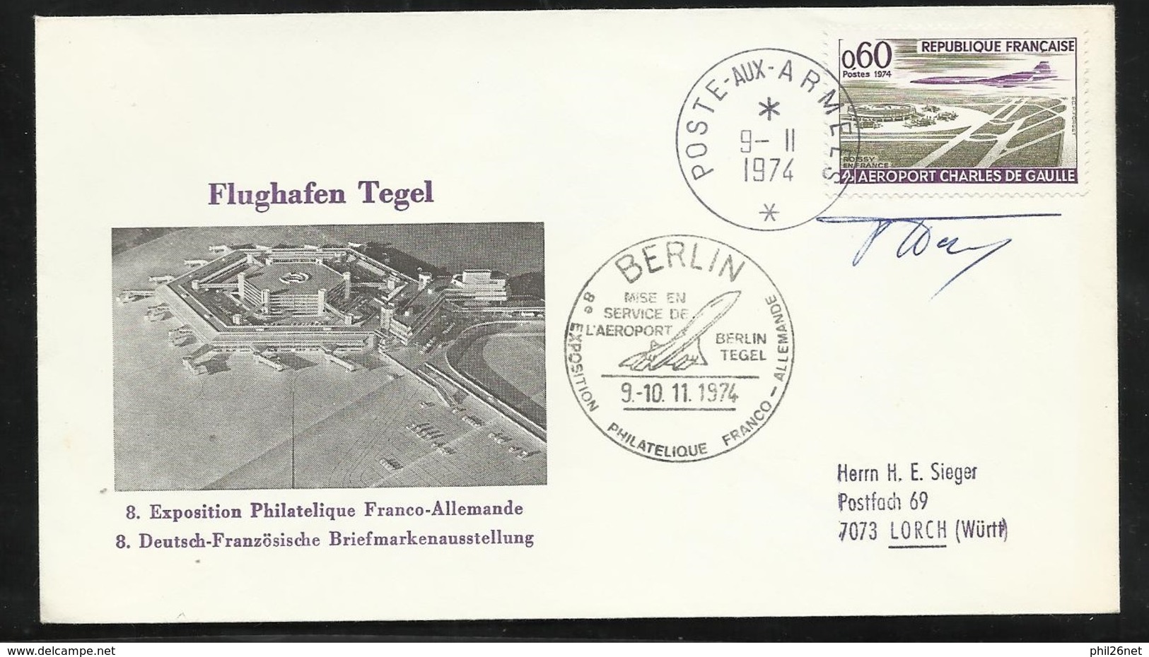 Lettre Illustrée Aéroport De Berlin Circulée 9/11/1974 N°1787 Cachets Poste Aux Armées Et Berli N TB   - 1960-.... Briefe & Dokumente