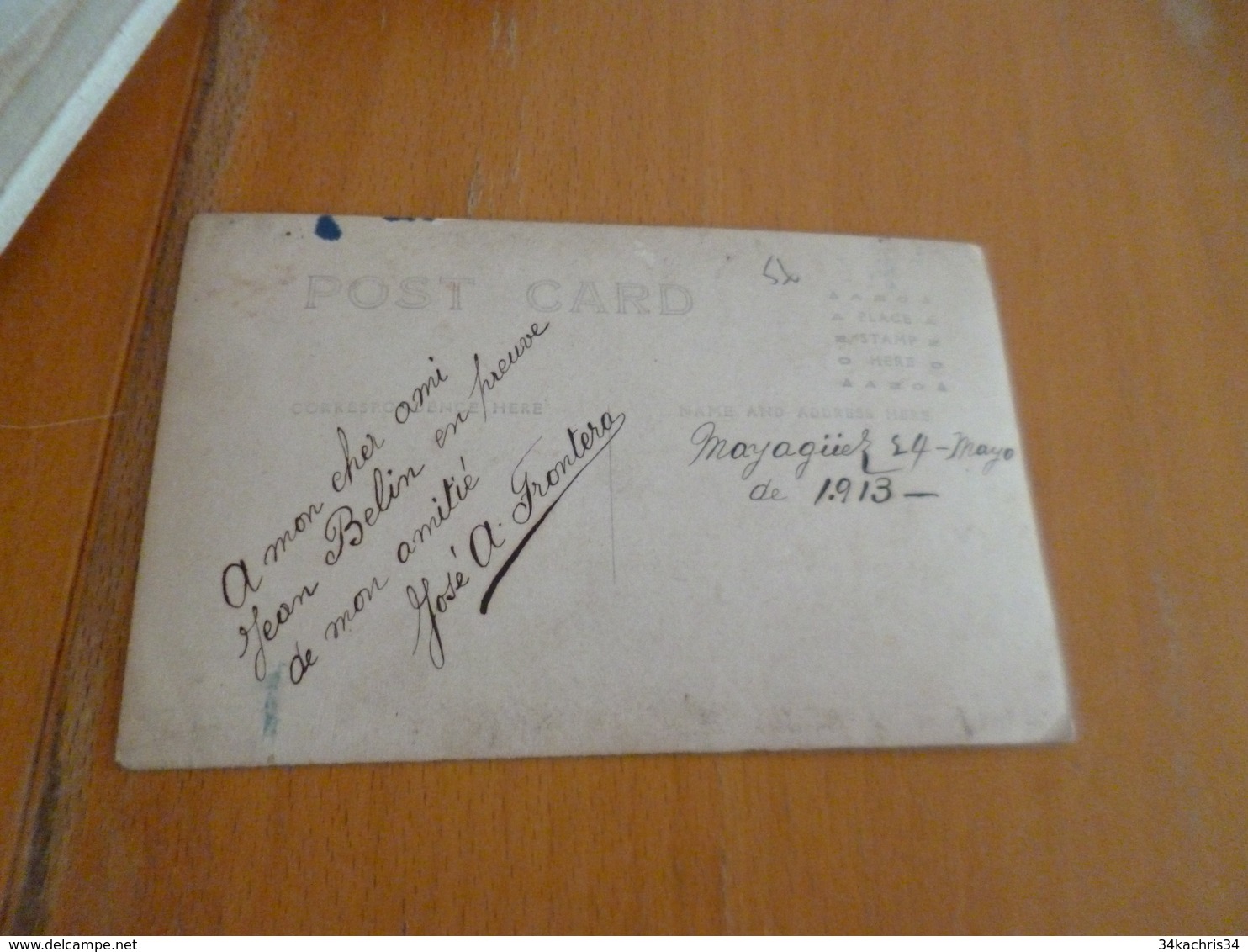 Carte Photo Mayaguez Porto Rico Personnage Autographe Josè A.Frontera 1913 - Autres & Non Classés