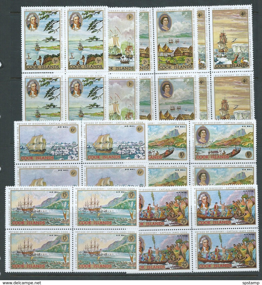 Cook Islands 1968 Cook's Voyage Of Discovery Set Of 8 In Blocks Of 4 MNH / MLH - Cook Islands