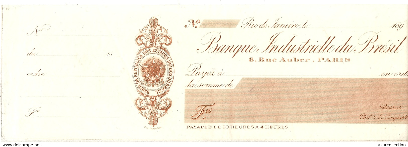 CHEQUE B.INDUS BRESIL - Chèques & Chèques De Voyage