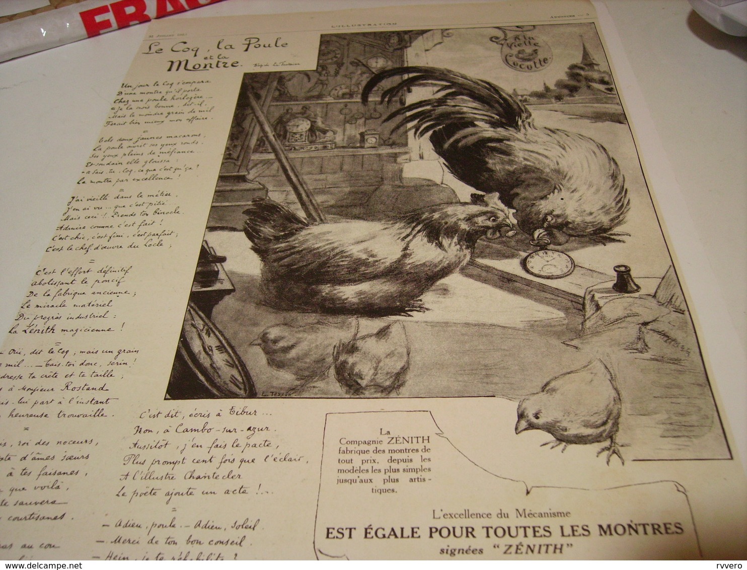 ANCIENNE PUBLICITE  MONTRE ZENITH LA POULE ET LE COQ 1915 - Autres & Non Classés