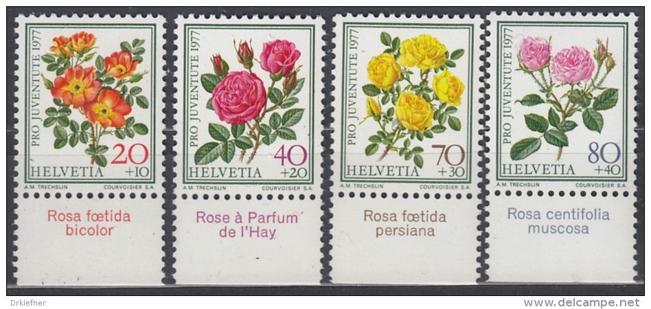 SCHWEIZ  1112-1115, Gestempelt, Bogenrand Mit Rosennamen, Pro Juventute 1977, Rosen - Ungebraucht