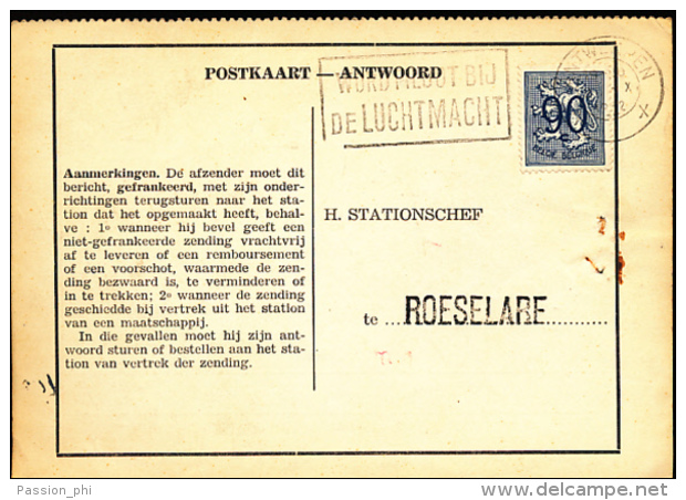 BELGIQUE CARTE DE SERVICE POSTKKAART ANTWOORD ANTWERPEN ROESELARE - Otros & Sin Clasificación