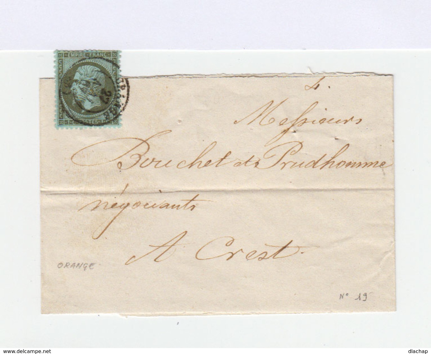 Sur Lettre SC Type Napoléon III 1 C.olive CAD Orange 1867. CAD Crest. (535) - 1849-1876: Période Classique