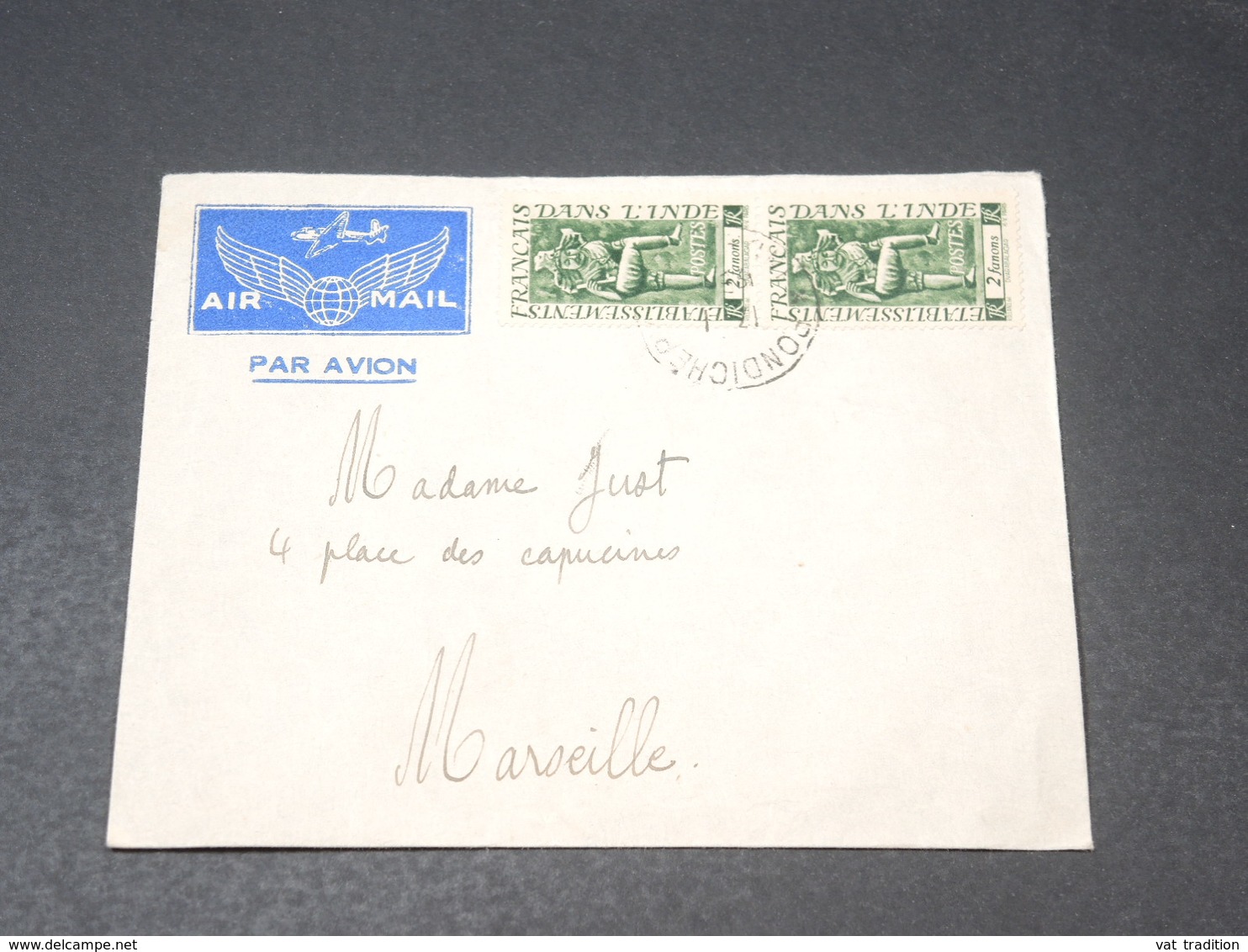 INDE - Enveloppe De Pondichéry Pour Marseille , Affranchissement Plaisant - L 19538 - Lettres & Documents