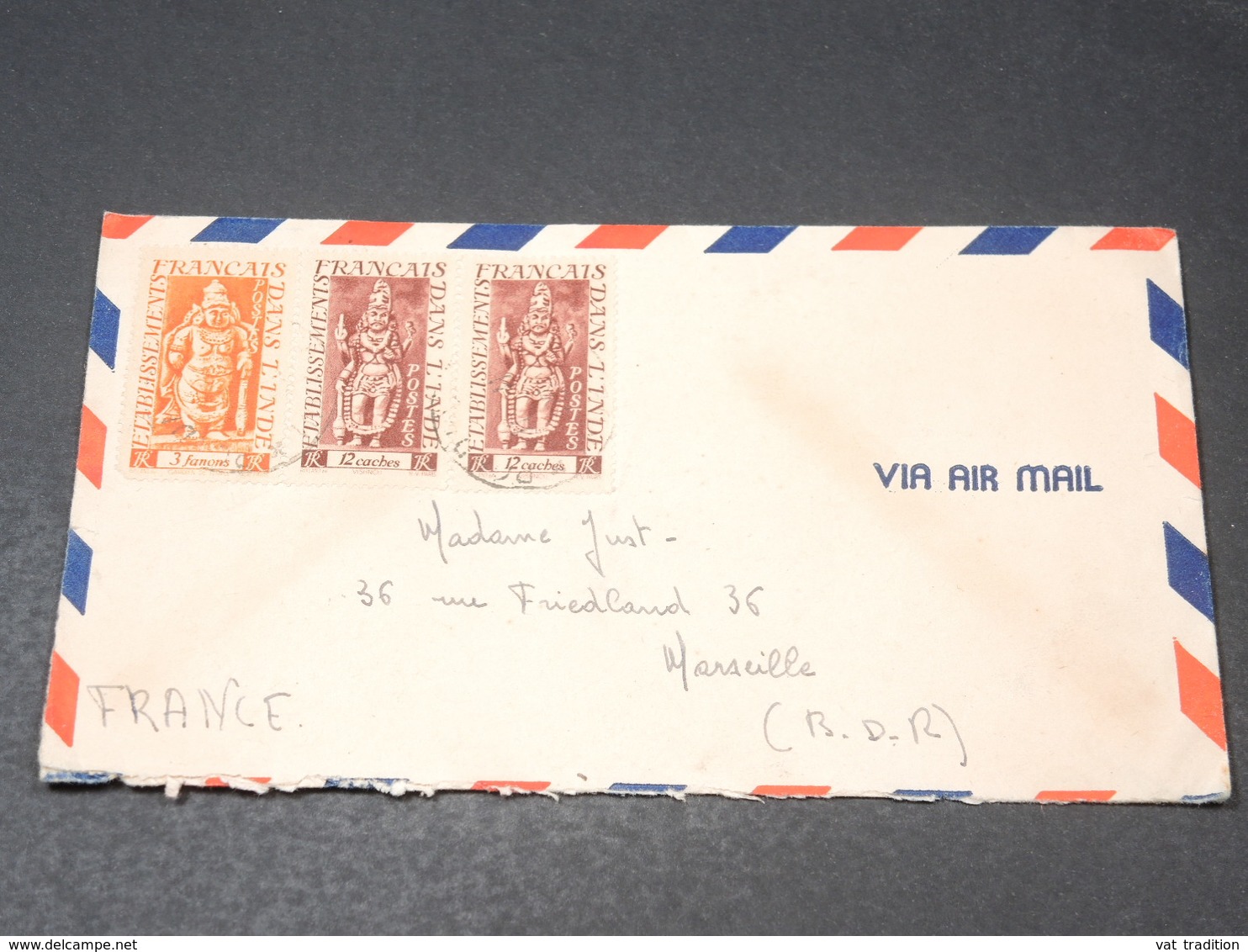 INDE - Enveloppe De Pondichéry Pour Marseille , Affranchissement Plaisant - L 19541 - Storia Postale