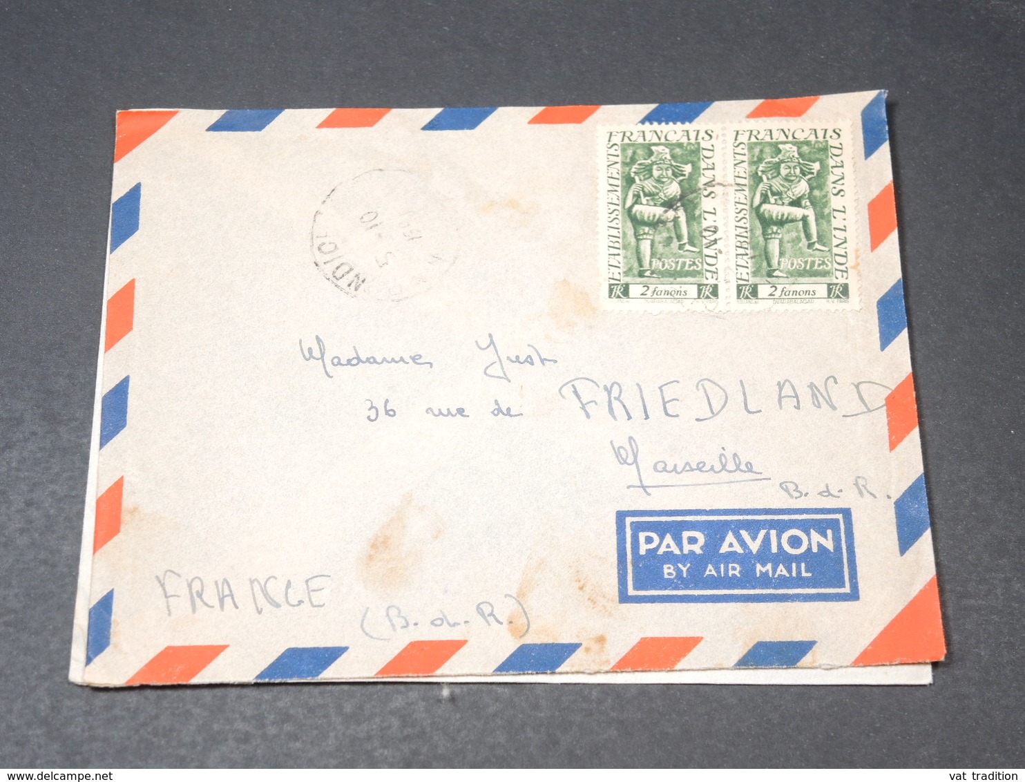 INDE - Enveloppe De Pondichéry Pour Marseille , Affranchissement Plaisant - L 19542 - Storia Postale