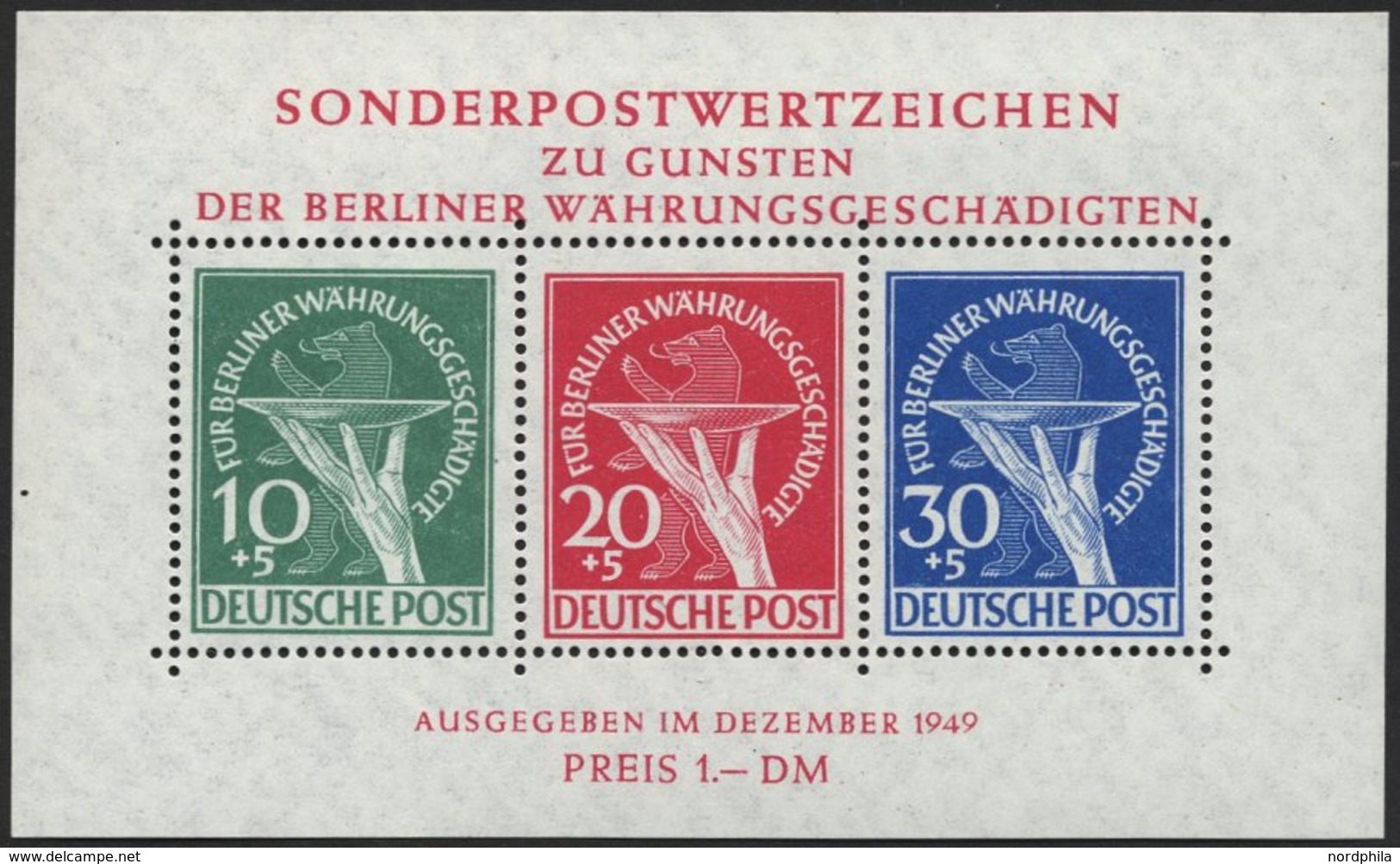 BERLIN Bl. 1 **, 1949, Block Währungsgeschädigte, Pracht, Mi. 950.- - Gebraucht