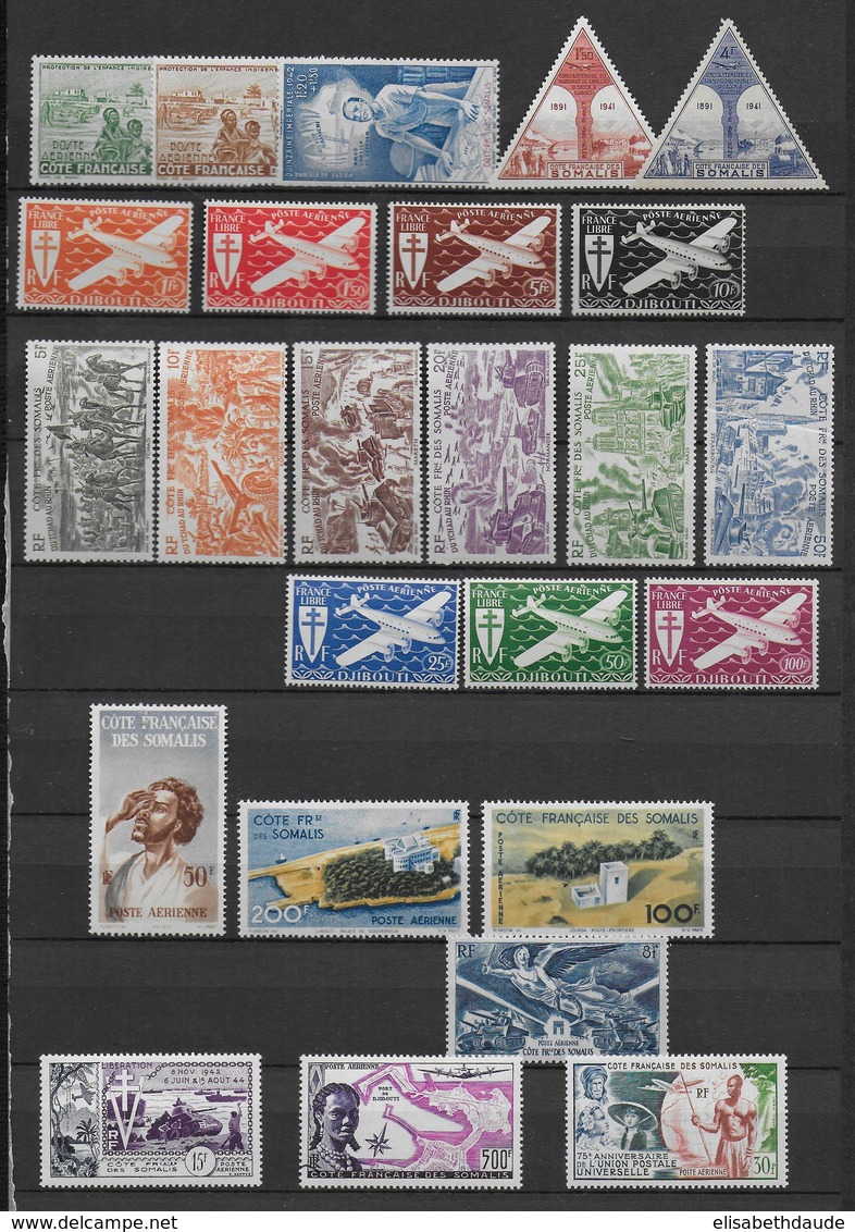 COTE DES SOMALIS - POSTE AERIENNE 1943/1956 COMPLETE * MLH CHARNIERE TRES LEGERES - COTE YVERT = 196.5 EUR - Unused Stamps