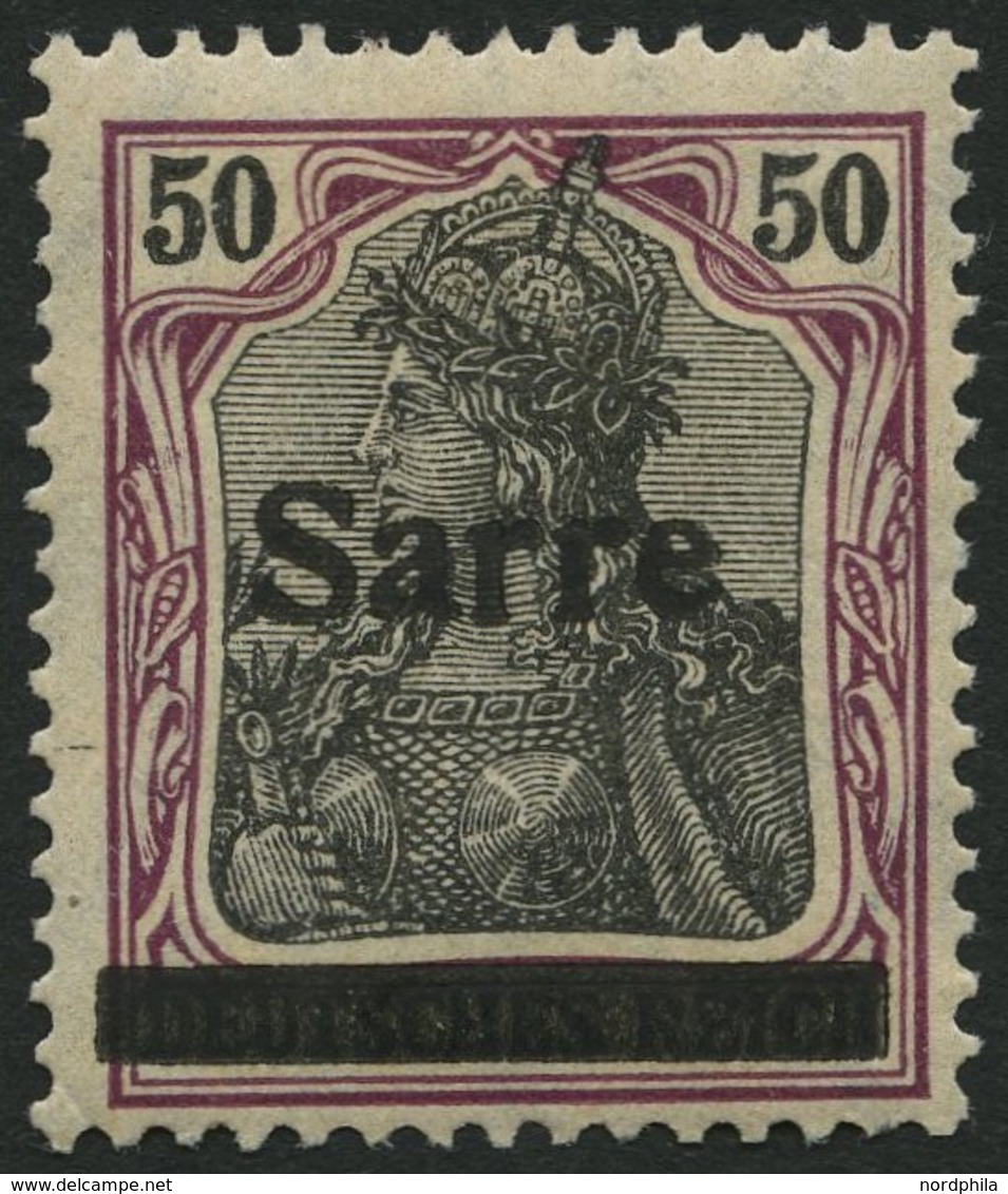 SAARGEBIET 13yI *, 1920, 50 Pf. Dkl`bräunlichlila/schwarz Auf Orangeweiß, Type I, Falzrest, üblich Gezähnt Pracht, Gepr. - Sonstige & Ohne Zuordnung