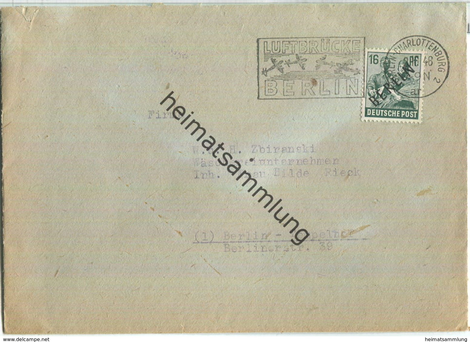 Brief Berlin - 16 Pf. Schwarzaufdruck - Luftbrückenstempel - Ortsbrief 1948 - Briefe U. Dokumente