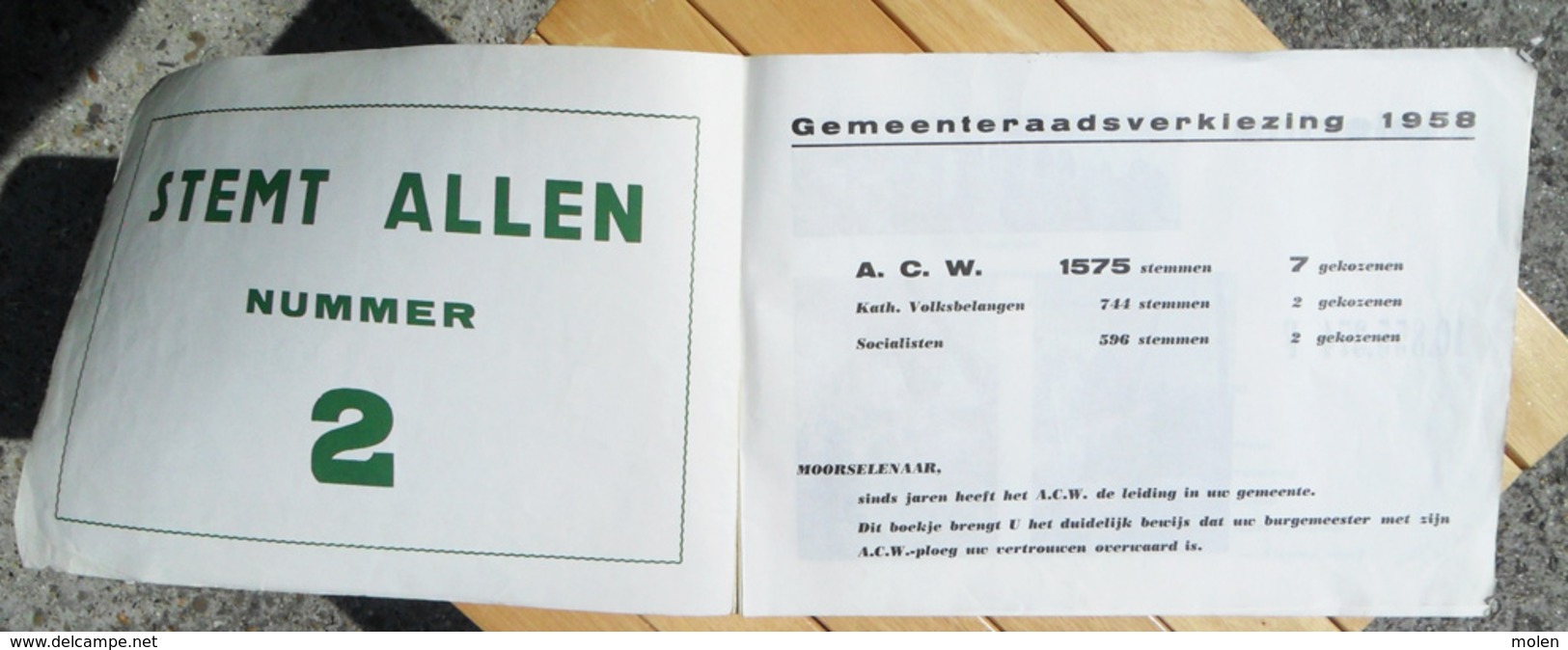 ZO EVOLUEERT MOORSELE * Gemeenteraadsverkiezing 1958 * 6 Jaar ACW Bestuur * 30blz & 39 Foto’s * Heemkunde WEVELGEM Z603 - Wevelgem