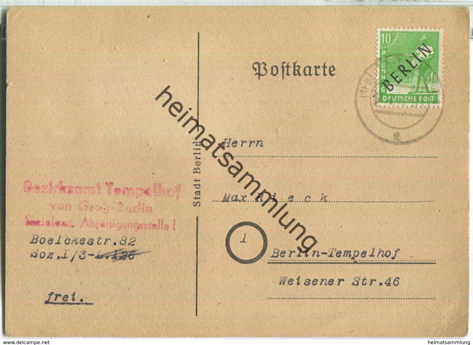 Brief Berlin - 10 Pf. Schwarzaufdruck - Bezirksamt Tempelhof - Ortskarte 1948 - Briefe U. Dokumente